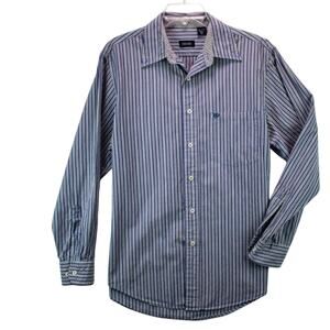 Izod Men's Shirt Size M Button Down Pinstripe Blue Brown Green White Cotton